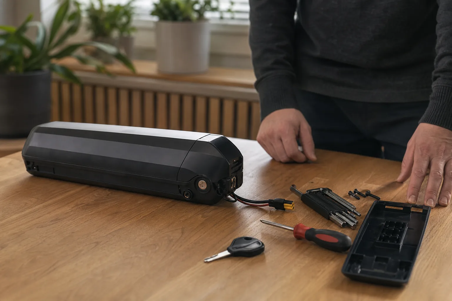 Batteribyte på köksbord