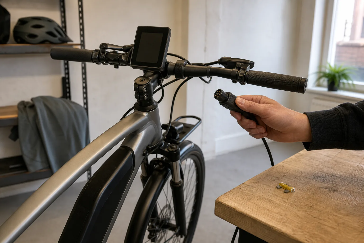 Mörk display på stillastående elcykel
