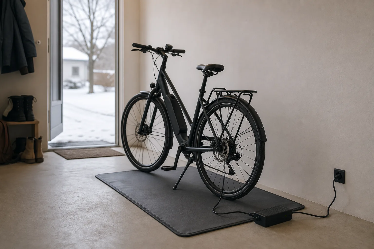 Elcykelbatteri laddas säkert i hall