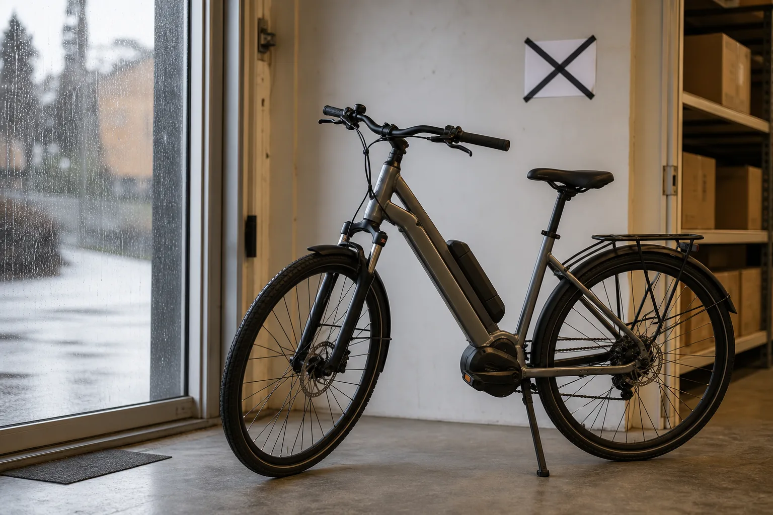 Elcykel i butikslager med prisskylt