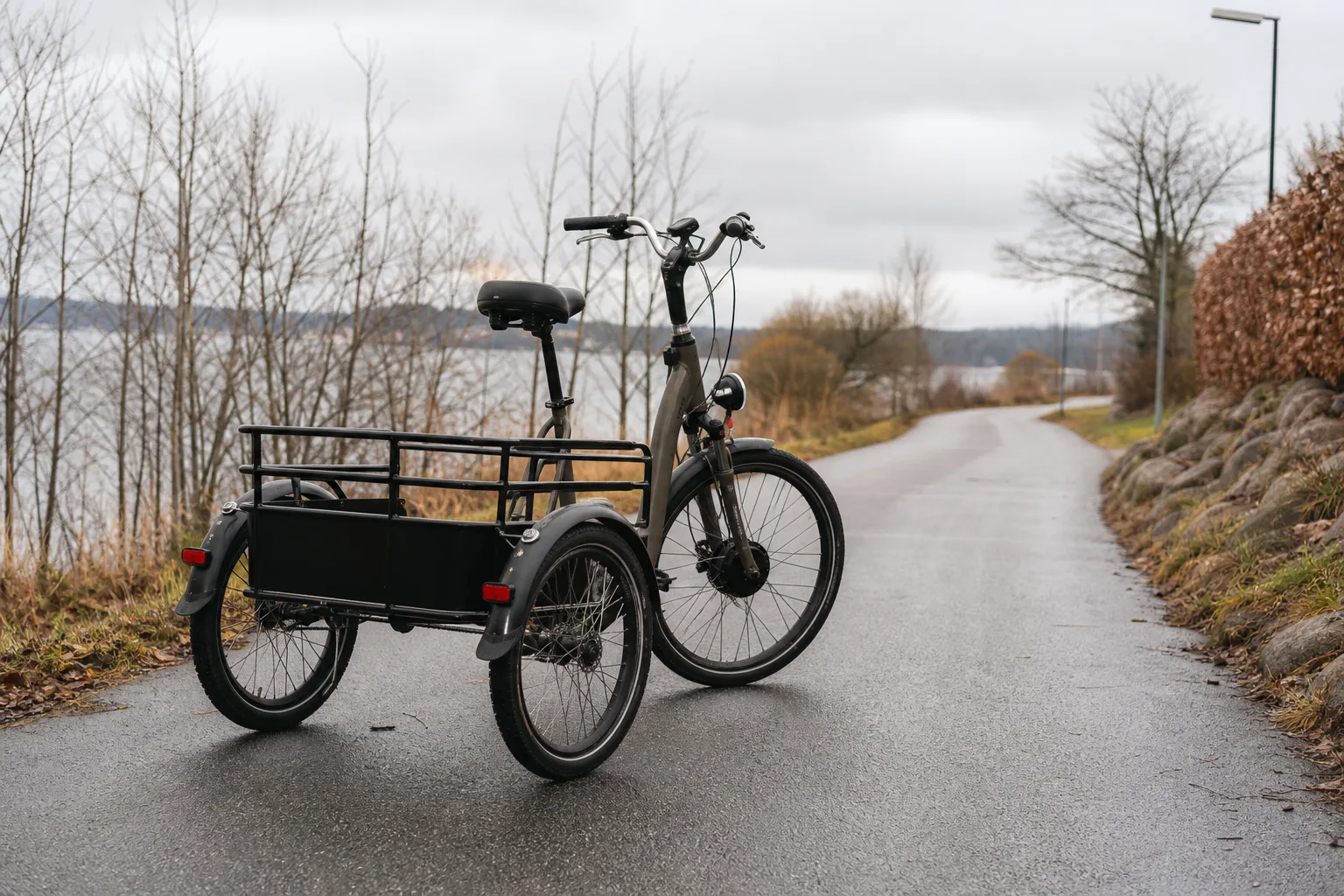 Trehjulig elcykel på cykelbana