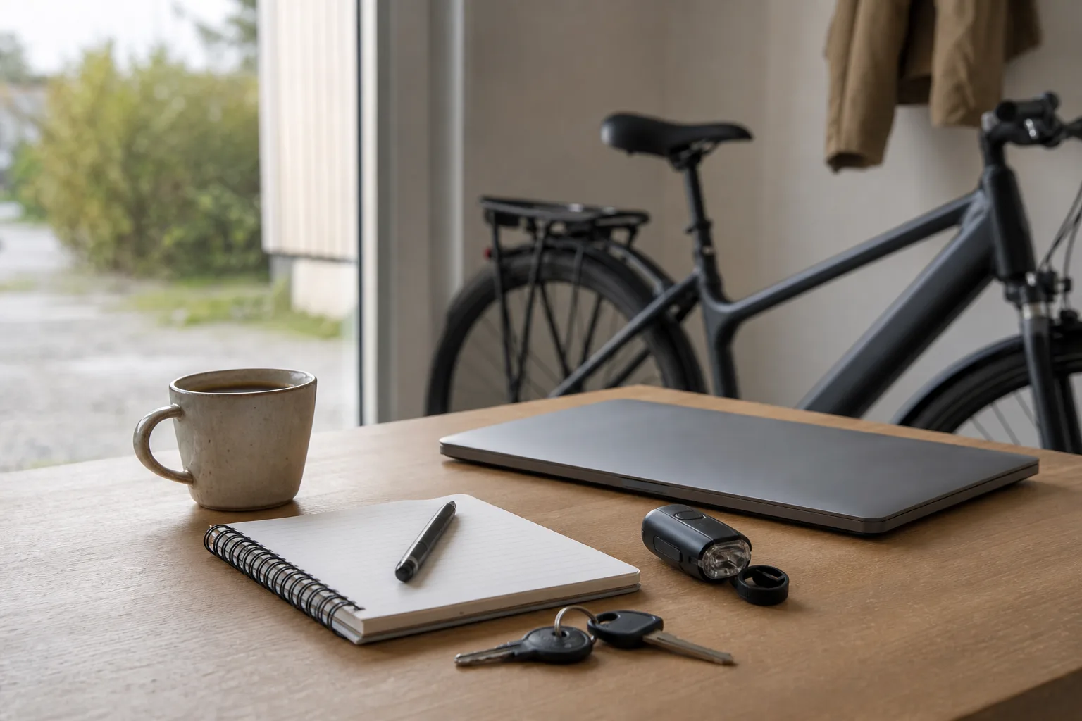 Stängt skrivbord med cykelnyckel
