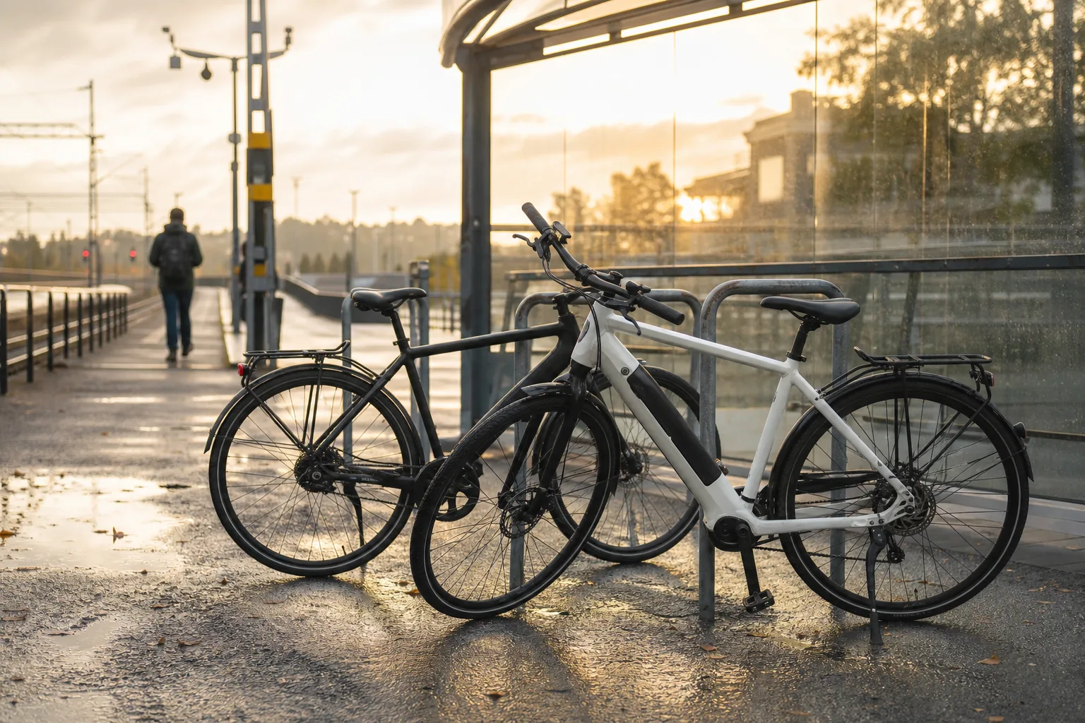 Två upprätta elcyklar för stadspendling