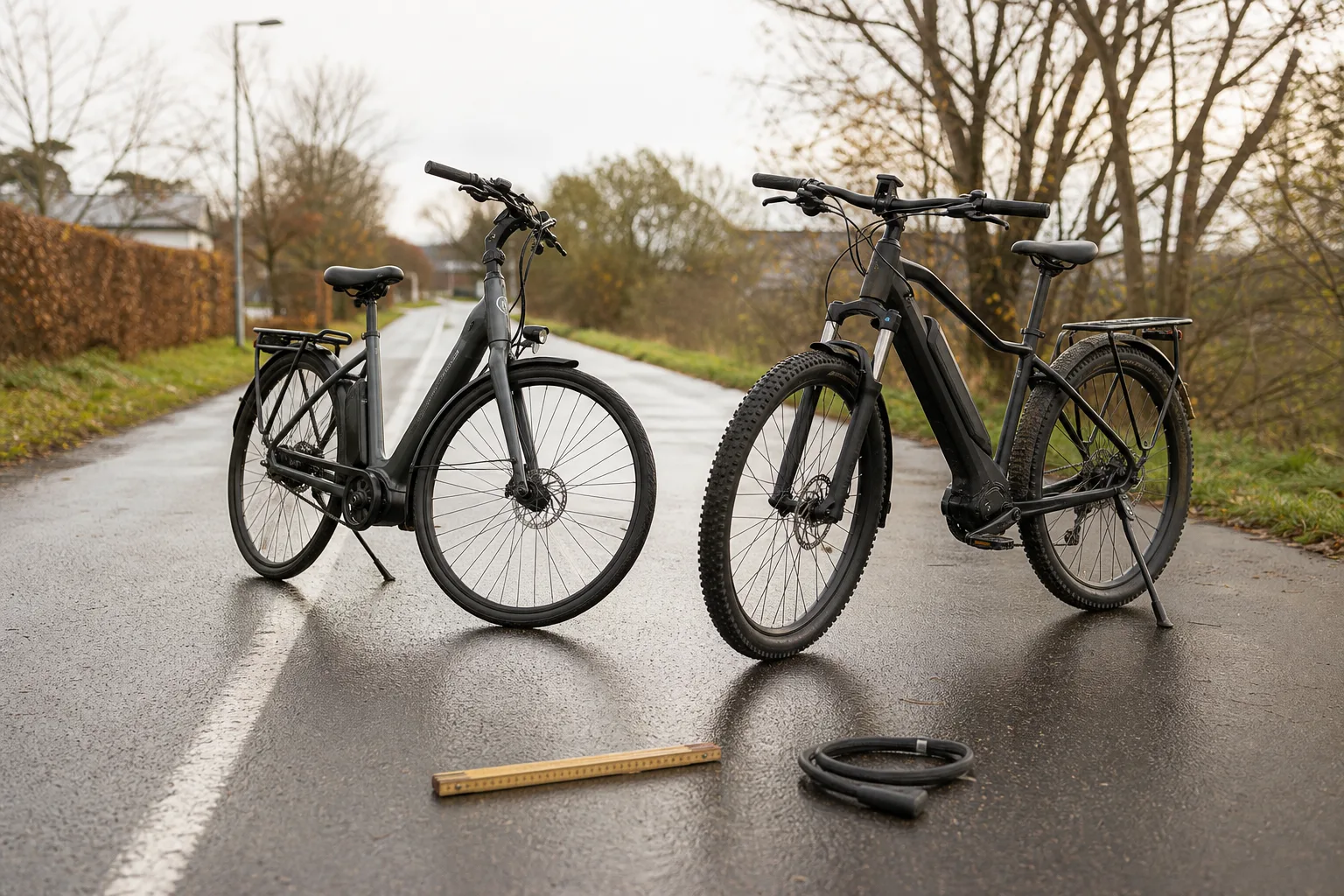 Två elcyklar jämförs på cykelbana